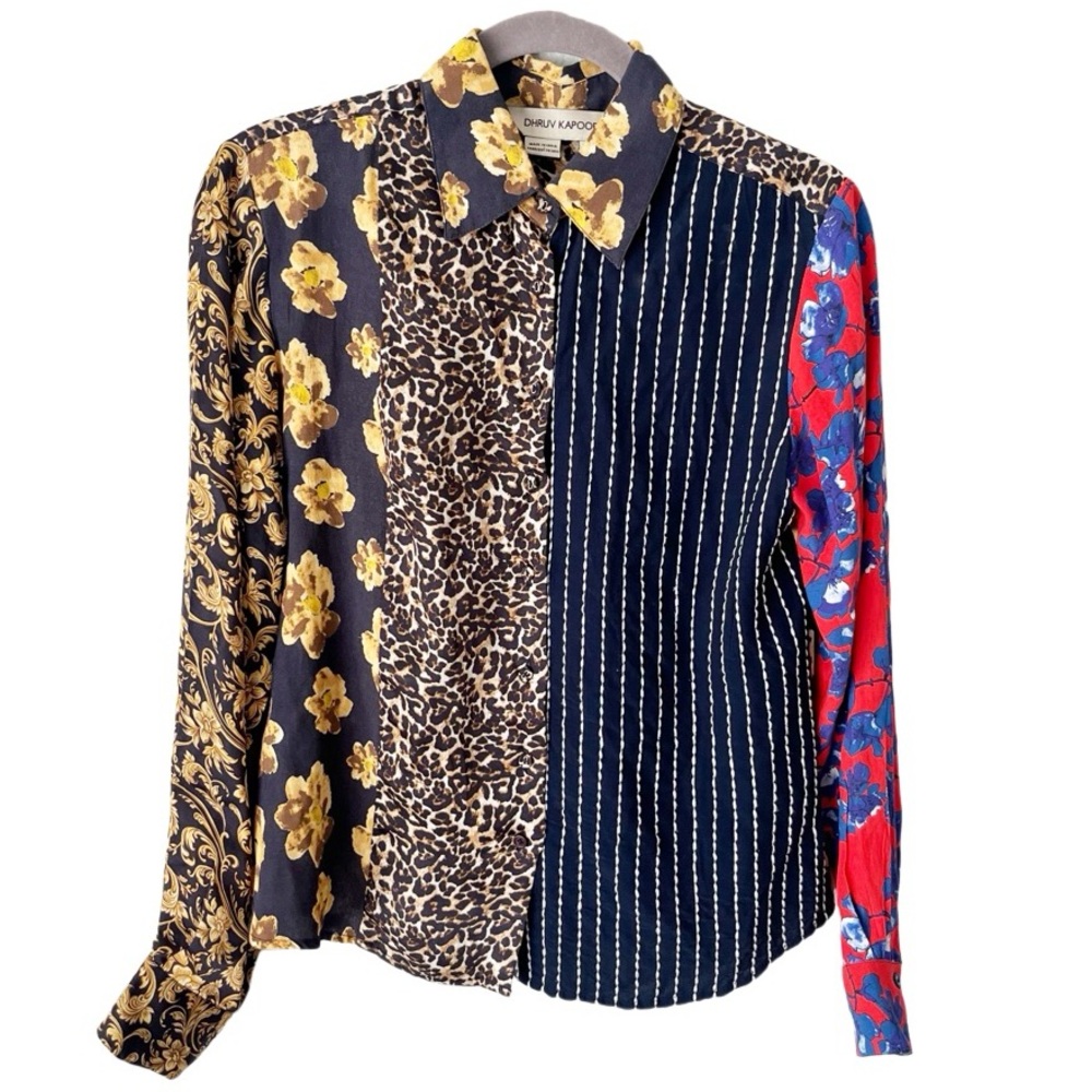 Anthropologie Top Women's XS Dhruv Kapoor Mixed Print Button Down Blouse - Picture 2 of 9